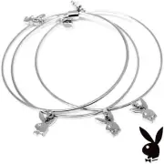 Playboy Bangle Bracelet Silver Plated Swarovski Crystal Bunny Charm Play Boy y2k
