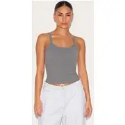 Petite Charcoal Contour Sculpt Cami Strap Crop Top, Charcoal