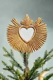 Mirrored Gold Heart Tree Topper Anthropologie Gilded Sacred Flaming Heart NEW