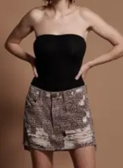 New One Teaspoon Azteca Leopard Vanguard Skirt Womens 24 Mini Destroyed