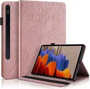 CXTCASE for Samsung Tab S8 / S7 Case Embossed Tree PU Leather Case Wallet Flip Cover Stand Function Tablet Case for Samsung Galaxy Tab S7 2020 / Tab S8 2022 11 Inch - Rose Gold
