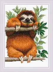 RIOLIS - Sloth 2213, Animals Cross Stitch Kits 8¼"x11¾, Cross Stitch Kits for Beginners & Advanced, Crossstitching Kits Adult, Counted Stitching Kits, Embroidery Kit