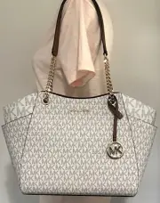 Michael Kors Jet Set Chain Vanilla MK Signature Large Shoulder Tote Bag