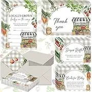 Fuutreo 25 Pcs Locally Grown Farmers Market Baby Shower Invitation Bundle Thank You Invitation with Envelope Book Request Card Diaper Raffle Ticket Gender Reveal Card for Baby Shower Supply