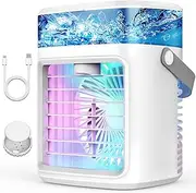 Portable Air Conditioners, Fast Cooling Evaporative Personal Air Cooler with 3 Wind Speeds, 2/4H Timer, 7 Color Lights, Mini Air Conditioner, USB Portable AC Unit Fan for Bedroom Office Camping Car