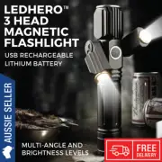 LEDHero™ 3 Head Magnetic Flashlight Torch USB Rechargeable 500m High Quality