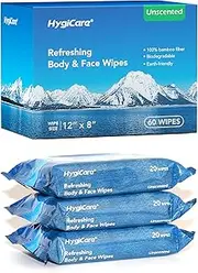 Premium Refreshing Body & Face Wipes Unscented, Bamboo 100% Biodegradable Earth-friendly Perfect for Hiking Gym Camping Hospital 60 Count