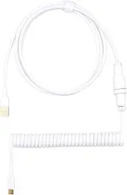 Kraken White Coiled Keyboard Cable - Artisan Coiled USB C Cable with Aviator Connector for Mechanical Gaming Keyboards (Pure White)