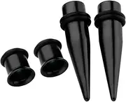 [PiercingJ] 4pcs 12G-00G Black Stainless Steel Tapers Stretcher + Ear Single-flared Tunnel Gauge Ear Stretching Kit