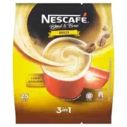 One packs of 25 sticks (18g) Nescafe 3 in 1 Blend & Brew Mild Instant Coffee