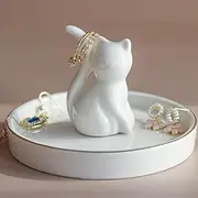 ZXMSTAR Ring Holder,Jewelry Dish Tray, Ring Dish, Ceramic Trinket Tray, Key Bowl, Decorative Plate,Trinket tray for Rings Earrings Necklace Organizer，Engagement Wedding Ring Holder (Cat)