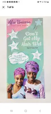 Afro Unicorn Swim Cap Set (2 Swim Caps, 1 Box) Latex Free Pink And Purple