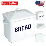 Chic White and Navy Enameled Farmhouse Bread Box - Vintage Charm for Kitchens