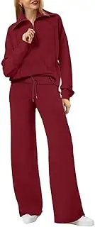 [Generic] Women's Solid Color Cotton Half Zip Two-Piece Set, 2 Piece Oversized Sweatshirt Wide Leg Sweatpants Sets Tracksuit