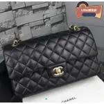 LISA二手 CHANEL 香奈兒 A01112 FLAP COCO包 荔枝紋銀鍊 25CM 黑