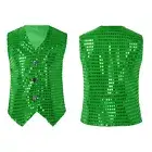 Kids Boys Girls Glittery Sequin Button Vest for Stage Performance Show Dancewear