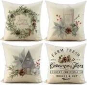FIBEROMANCE Christmas Pillow Covers 18x18 inch Set of 4 Candi Garland Farmhouse