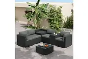 Dreamo 7 Piece Outdoor Patio Furniture Conversation Sofa Set with Storage Corner Black