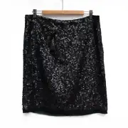 Talbots Skirt 14P Black Silk Sequin Sparkly Evening Party Cocktail Grunge Goth