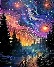 EmptyZ DIY Oil Painting, Paint by Number Kit on Canvas, Starry Sky Scene, Realistic Style, Unisex, All Ages, Medium Size, Non-Foldable