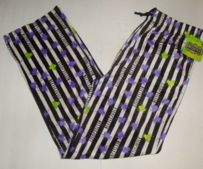 Beetlejuice Men's Minky Fleece Sleep Pajama Pants Black White Stripe w/Beetles M