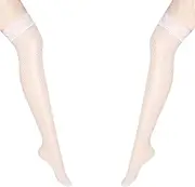 [lafomukea] Fishnet Stockings for Women, Anti-skid Lace Thigh High Stockings, Sheer Over Knee Stocking (White), White, One size