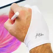 Articka Artist Glove for Drawing Tablet, iPad (Smudge Guard, Two-Finger, Reduces Friction, Elastic Lycra, Good for Right and Left Hand) (Large, White)