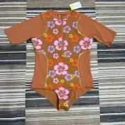 Roxy x Kate Bosworth Surf.Kind.Kate. One Piece 3/4 Swimsuit Floral Brown Size S