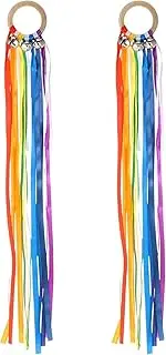 Wabmipe 2pcs Bell Bracelet Rainbow Hand Ribbon Kite Toys, Ribbon Dancer Wand, Hand Kite Ribbon Runner, Ribbon Streamers Toy, Colourful Newborn Wooden Outdoor Toys (Color)