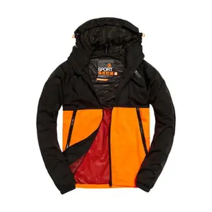 美國百分百【全新真品】Superdry 極度乾燥 風衣 連帽 外套 防風 網眼 運動 夾克 黑色/橘色 S號 H720