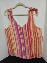 Nina Leonard Size L Sleeveless Colorful V Neck Top