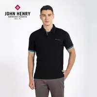 在飛比找momo購物網優惠-【JOHN HENRY】logo刺繡短袖Polo衫-黑色