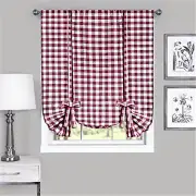 Buffalo Check Window Curtain Tie Up Shade Burgundy