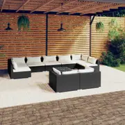 10 Piece Garden Lounge Set with Cushions Black Poly Rattan vidaXL