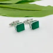 2Ct Emerald Cut Lab Created Green Emerald Men's Cufflinks In 925 Sterling Silver