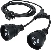 EP 1-to-2 Power Extension Cord 1 M, Double Plug Australia Standard Household 3-Pin Plug Power Extension Lead Cord, 2500W, 250V, 10A, Black