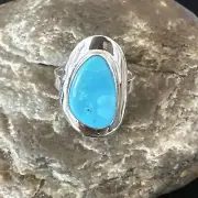 Navajo Sterling Silver Blue Kingman Turquoise Ring Size 8 Native American 16588