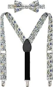 [BELLUNO] Boys' Floral Suspenders and Bow Tie Set, Pre-Tied Cotton Bowtie and Adjustable Suspenders for Kids from Toddlers to Teens