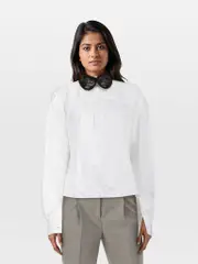 White Detachable Collar Shirt