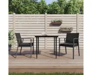 3 Piece Garden Dining Set with Cushions Poly Rattan and Steel