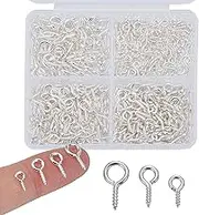 NICENEEDED 600 PCS Stainless Steel Small Screw Eye Pins, Mini Eyelet Screw Threaded Clasps Hooks Eye Screws, Metal Pin for Half Drilled Beads Jewelry Earring Making