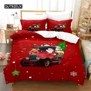 v2517 Bed Sheets Red Christmas Bedding Set Duvet Cover Set Bedding Digital Printing Bed Linen Queen Size Bedding Set Fashion Design 3-Piece Bedding Se