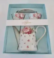 Grace Teaware Pink & Blue Roses Teapot Boxed NIB