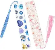 KALLORY 2Pcs Creative Resin Bookmarks with Dried Flowers and Tassels Floral Page Markers for Students Book Lovers and