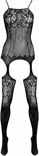 [Lovehoney] Lingerie Lace Bodystocking - Patterned Crotchless Bodystocking - All in One Stretchy Womens Lingerie Set - One Size: 8-16 - Black