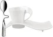 [Villeroy & Boch] New Wave Caffè, Espresso Set, 3 Pieces, Premium Porcelain, White, 12-6359-9050