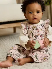 Pink Floral Baby Print Long Sleeve Bodysuit and Cord Dungarees 2 Piece Set (0mths-2yrs) (AP9626) | $48 - $53