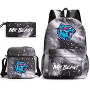 Mr Beast Lightning Cat Backpack Three-piece Set Digital Printing Backpack Student Schoolbag Shoulder Bag 39-NMAOV