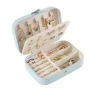 Blue Large Capacity Jewelry Storage Box, Portable Leather Jewelry Organizer f...
