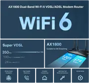 TP-LINK AX1800 Dual-Band Wi-Fi 6 VDSL/ADSL Modem Router